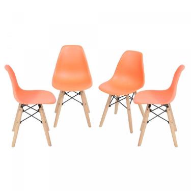 Imagem de Kit 4 Cadeiras Base Madeira Eames Dkr Laranja