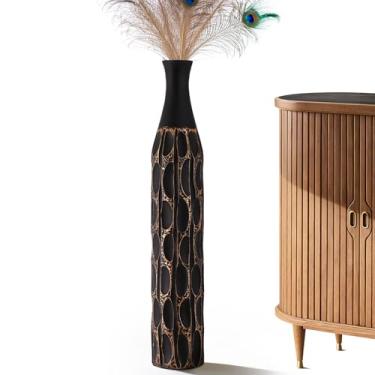 Imagem de Rocendlor Vaso de 69,8 cm – Vasos pretos para decoração de casa, vaso alto cilíndrico fino para decoração de casa rústica moderna para sala de estar, casamento, escritório, vasos altos de resina