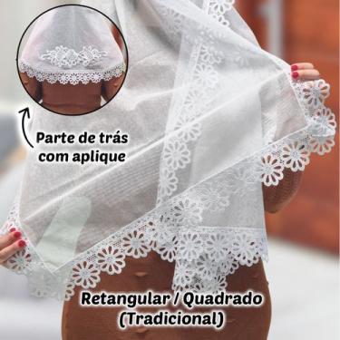 Imagem de Véu Ccb Congregação Cristã Renda Larga Aplique Floral (modelo Ivete) -
