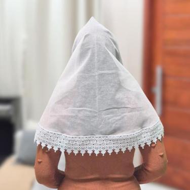 Imagem de Véu Ccb Congregação Cristã Renda Guipir Floral Larga Adulto (Mônica) -