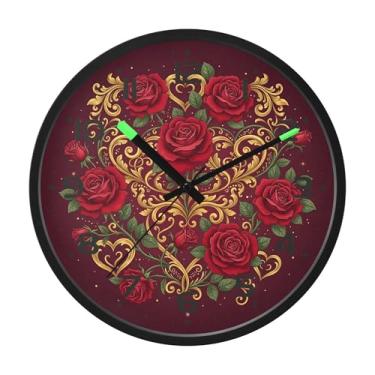Imagem de SEHANY Relógio de parede de rosas para dia dos namorados, silencioso, sem tique-taque, operado por bateria, controle de som, luz noturna, relógios de parede para sala de estar, cozinha, quarto