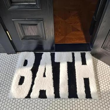 Imagem de Tapete De Banho Preto E Branco Antiderrapante Ultra Absorvente Em Poli