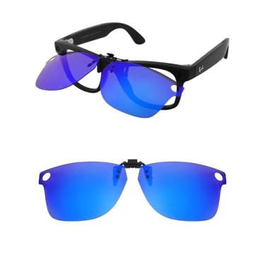 Imagem de HILEEN Óculos de sol polarizados Flip-up Clip-on para Ray-Ban Meta Wayfarer RW4008 e Gen 2 RW4012 Grande 53-22 para homens mulheres proteção UV azul gelo