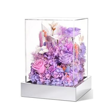 Imagem de Waipfaru Presentes de Dia dos Namorados para ela, rosas preservadas em uma caixa de cúpula de vidro, flores eternas em acrílico, presentes de Dia de Galentinos para mulheres, mãe, avó, sogra (roxo)