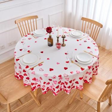 Imagem de Toalha de mesa redonda para dia dos namorados com corações vermelhos de 178 cm – toalha de mesa com tema de coração romântico em círculo de poliéster, lavável, impermeável, para festa de casamento