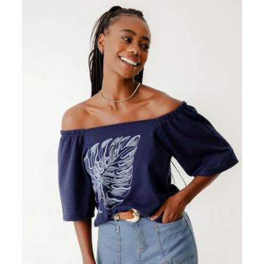 Imagem de Blusa Ciganinha Feminina Folha Marisa Azul-73077, Azul, P