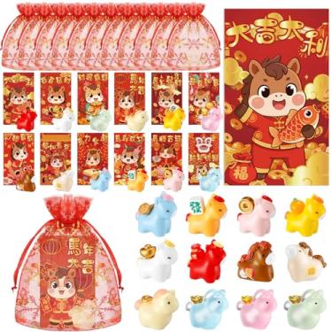 Imagem de Hollowfly 24 Set 2026 Horse Chinese Zodiac Figurines Chinese New Year Decor with Card Bags Miniature Resin Horse Accessories for Car Dashboard Feng Shui Ornament Office Table Landscape Souvenir Gift