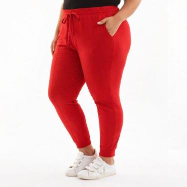 Imagem de Calça Jogger Feminina Bengaline Plus Size Vermelha - Sara Confecções, 
