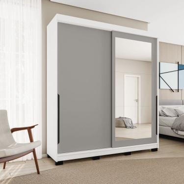 Imagem de Guarda-roupa 2 Portas Correr com Espelho Madrid Cinza/Branco