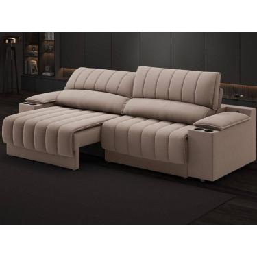Imagem de Sofá com Porta Copos Carregador USB Ret Rec Murano 2,00m Velosuede - NETSOFAS