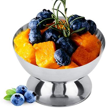 Imagem de Maxmartt Tigelas de sorvete, copos de sobremesa de aço inoxidável com colheres reutilizáveis copos de sudae com pés prateados copos de sorvete para sobremesa, iogurte congelado, gelato, decorações de
