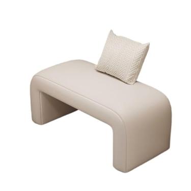 Imagem de Banqueta moderna para engraxar sapatos de entrada para uso doméstico, entrada de entrada, quarto, sofá, cabeceira, banheiro, banco estofado, entrada de couro (branco, 60 cm)