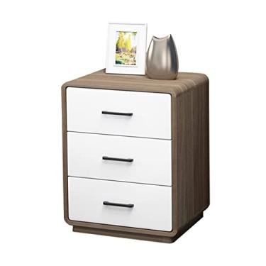 Imagem de Mesa de cabeceira moderna, mesas de cabeceira com 3 gavetas brancas, mesas modernas de madeira para quarto, sala de estar prática (marrom)