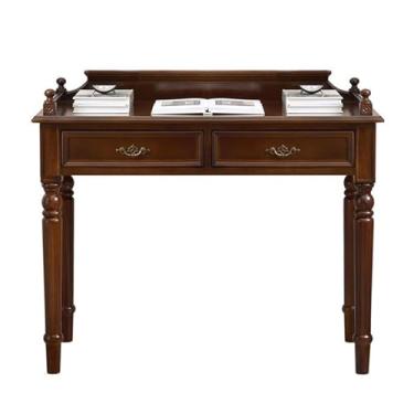 Imagem de Mesa versátil estilo americano vintage com gavetas, mesa de escritório de madeira para espaços pequenos, nogueira fácil de instalar (GG)