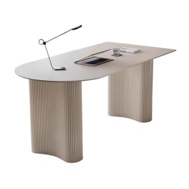 Imagem de Mesa versátil para laptop de laje de pedra branca com pernas de mesa de ferro chiques, penteadeira moderna para escritório em casa, quarto, fácil de instalar (2GG)