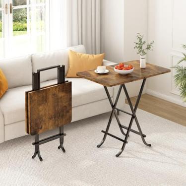 Imagem de Conjunto de 2 Mesas Dobráveis de Jantar, Mesa de Cozinha, Mesa de Jantar para 4 Pessoas com Prateleiras de Armazenamento, Móvel para Cozinhas, Terraços e Escritórios, Tamanho 64 x 40 x 66 cm