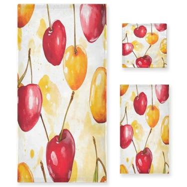 Imagem de xigua Conjunto de toalhas de banheiro cerejas absorvente macio 3 peças toalha de banho toalha de mão toalhas decorativas para banheiro, academia, hotel, praia, piscina