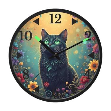 Imagem de STAYTOP Relógio de parede elegante de gato preto LED para quarto com brilho noturno, relógios de parede silenciosos de 30,5 cm para decoração de sala de estar, controle de som, relógio de parede