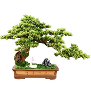 Imagem de Plantas falsas árvore de bonsai artificial com vaso de cerâmica retangular decoração de entrada para sala de estar ornamentos de plantas falsas decoração