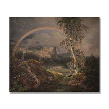 Imagem de NHLDZYH J.C. Dahl Reprodução de arte famosa, arte em tela de paisagem romântica nórdica, decoração de parede elegante para sala de estar e escritório. (cenário arco-íris). 50 x 60 cm - 19,6 x 23,6 pol