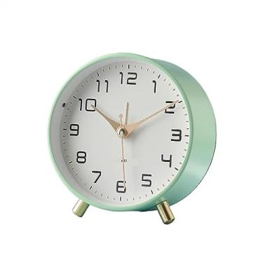 Imagem de Despertador para quarto, despertador nórdico de luxo, analógico, sem tique-taque, silencioso, pequeno relógio de mesa com algarismos arábicos, relógio de mesa redonda operado por bateria para sala de