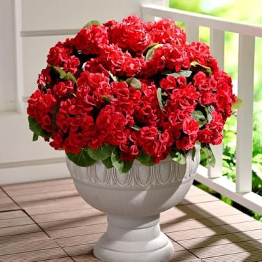 Imagem de Waipfaru 12 peças de flores artificiais artificiais para ambientes externos, plantas artificiais resistentes a UV, gerânios de seda, flor vermelha para jardim, varanda, pátio, varanda, quintal