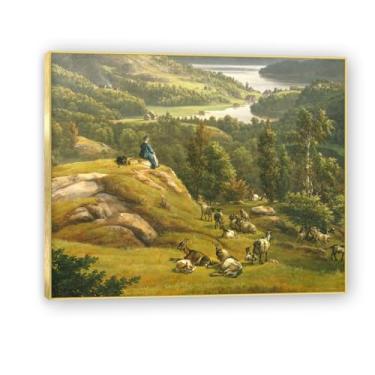 Imagem de NHLDZYH Moldura dourada. Reprodução de arte famosa de J.C. Dahl, arte em tela de paisagem romântica nórdica, decoração de parede elegante para sala de estar, escritório, pronta para pendurar