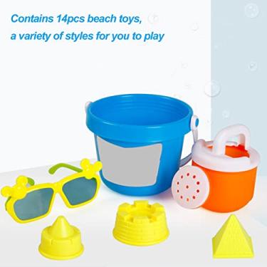 Imagem de Crianças praia areia brinquedos 14 pçs conjunto kit de jogo de praia ao ar livre com pá de areia balde óculos modelos para meninos meninas crianças abs multicolorido
