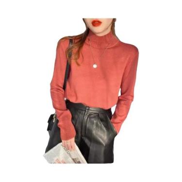 Imagem de Suéter Feminino De Gola Alta Para Outono Inverno, Manga Longa, Macio E