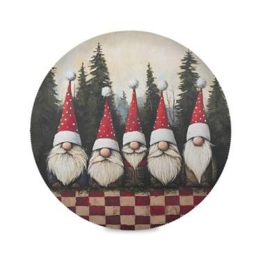 Imagem de STAYTOP Cinco gnomos com chapéus vermelhos e brancos, jogo americano redondo, 1 peça, tapetes de mesa para férias, antiderrapante, fácil de limpar, para decoração de mesa de festa e churrasco