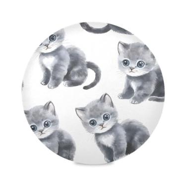 Imagem de STAYTOP Jogo americano redondo de gato fofo com desenho animado, 4 peças, tapetes de mesa para férias, antiderrapante, fácil de limpar, para casa, cozinha, churrasco, festa, decoração de mesa