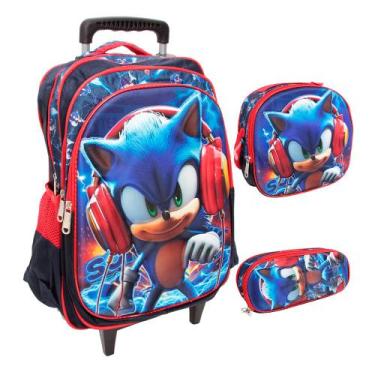 Imagem de Kit Mochila Escolar Masculina Sonic Carrinho Alto Relevo - Plike