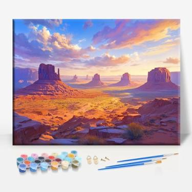 Imagem de MONUMENT VALLEY SUNSET ARIZONA Tela emoldurada DIY Kit de pintura por números bar café caverna sala de casa parede banheiro varanda pátio decoração presente, 40,6 x 30,5 cm