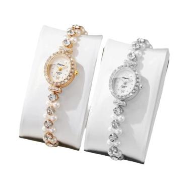 Imagem de Relógio De Pulso Feminino Elegante Com Pulseira De Pérola E Diamante, 