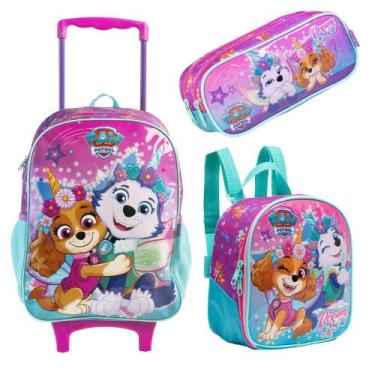 Imagem de Kit Mochila Com Rodinha alça Lancheira térmica e Estojo Duplo Patrulha