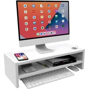 Imagem de Suporte para monitor de 52 cm, ideal para escritório em casa, mesa de jogos e suporte para TV/notebook. (Branco, Duplo)