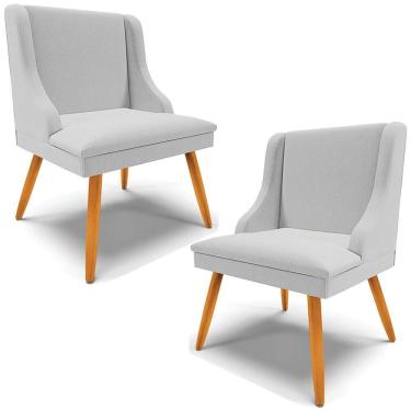Imagem de Kit 2 Cadeiras Decorativas Sala De Jantar Pés Palito De Madeira Firenze Linho Cinza/natural G19 - Gran Belo