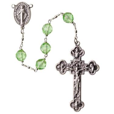 Imagem de Sine Cera Rosário católico de 5 décadas, crucifixo de estanho banhado a ródio e medalha milagrosa para homens e mulheres, 24", Cristal, Sem Pedra Preciosa