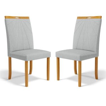 Imagem de Kit Com 2 Cadeiras Maiara Madeira Maciça Estofadas Para Mesa De Jantar Linho Cinza 407