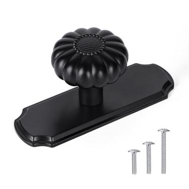 Imagem de CEYMIO Pacote com 4 puxadores de armário de latão preto fosco com placa traseira, puxadores de gaveta para cozinha, ferragens de armário de cômoda para quarto, alças de 3,5 cm de diâmetro