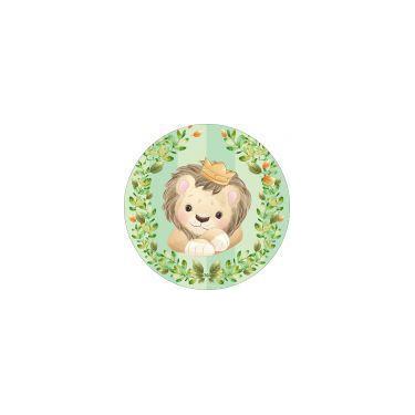 Imagem de Painel de Lona Redondo Leão Coroa Fundo Verde e Folhas - Fabrika de Fe