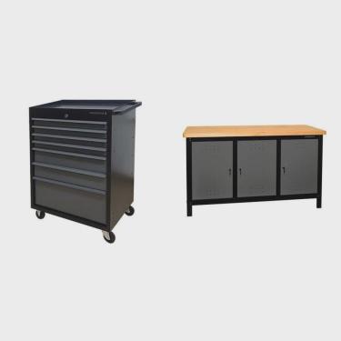 Imagem de Conjunto 1 Carro Profissional 7 Gavetas 1 Bancada Profissional de 150cm para Ferramentas Presto