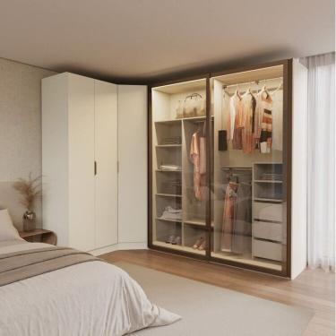 Imagem de Guarda-roupa Modulado de Canto Obliquo 3 Peças com 5 Portas Orion Cabecasa Madeira Originals Aveia/Reflecta