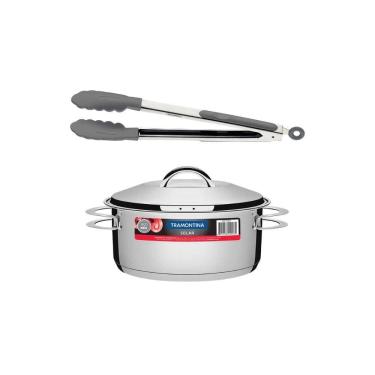 Imagem de Kit Caçarola Aço Inox Solar 4,7 Litros Pit 1 + Pegador Térmico Moldê em Silicone 35 cm - Tramontina