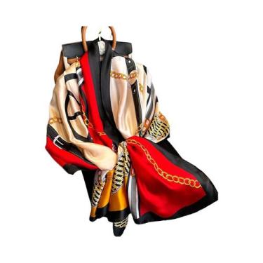 Imagem de Lenço De Seda Luxuoso Feminino 180x90CM Estampa Fashion Xale Longo Pro