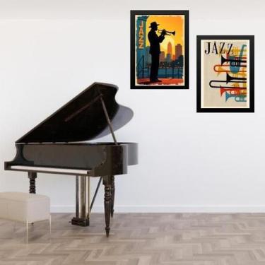 Imagem de Kit 2 Quadros Músicos Jz - Trompete 45X34Cm - Com Vidro - Quadros On-L