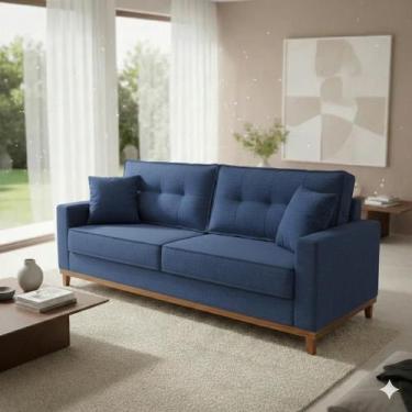 Imagem de Sofá Vitória 2,10m com 3 Lugares em Linho - CIALAR MÓVEIS, Azul Marinh