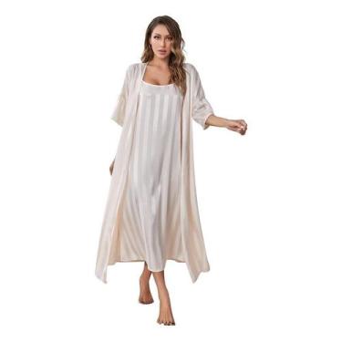 Imagem de Conjunto de pijama Simulation Silk de manga comprida para mulheres - J