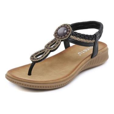 Imagem de Flats Rhinestone Comfy Round Head Beach Resort Plus Size - J-One