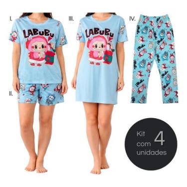 Imagem de Kit 4 Peças Conjunto Pijama Feminino Estampado Leve Mais 898 - Fashion